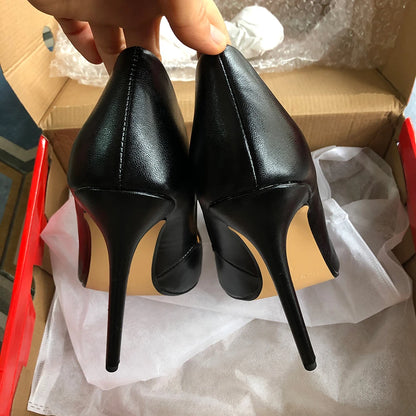 Tikicup Plus Size 40-48 Solid Black 15cm Extremely High Heel Pointy Toe Stiletto Pumps Slip On Crossdress Gragon Queen Shoes.