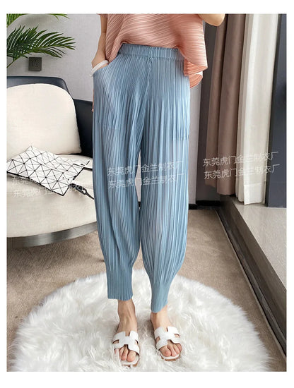 Miyake Life Pleated Pants Loose Harem Pants Women's Summer Thin Fashion Versatile Nine-minute Calf Pants