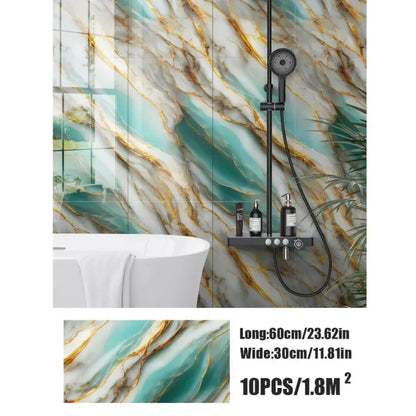 10PCS Waterproof 3D Ceramic Tile Sticker Imitation Marble Self Adhesive Wall Floor Sheet for Home Renovation Decoration Use