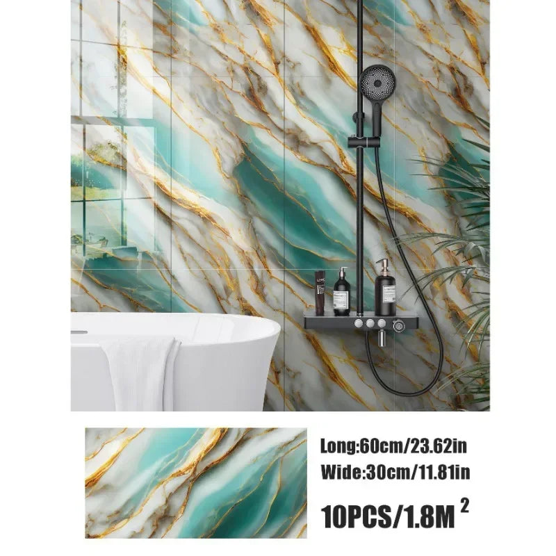 10PCS Waterproof 3D Ceramic Tile Sticker Imitation Marble Self Adhesive Wall Floor Sheet for Home Renovation Decoration Use