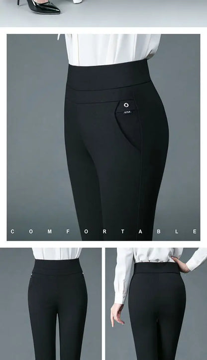 Büro Dame Koreanische Mode Gerade Hosen Weibliche Elastische Band Hohe Taille Feste Große Größe 5XL Frauen Herbst Elegante Hosen 2023.