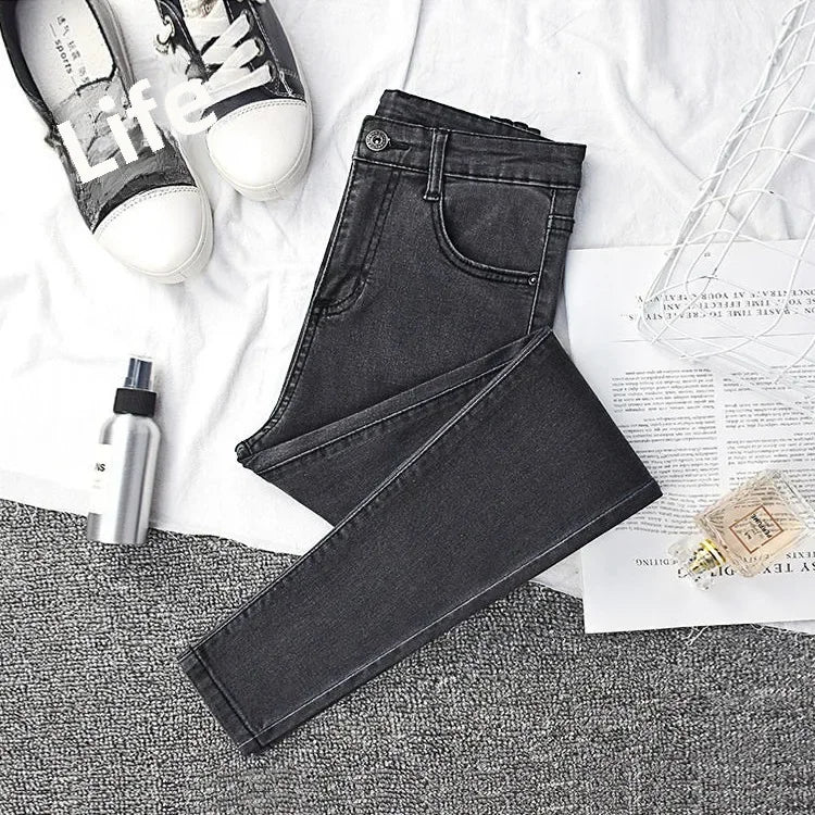 High-waisted Slimming Jeans Women's Cropped Pants Spring Autumn 2021 New Elastic Tight Slims Smooths Your Silhouette Pencil.