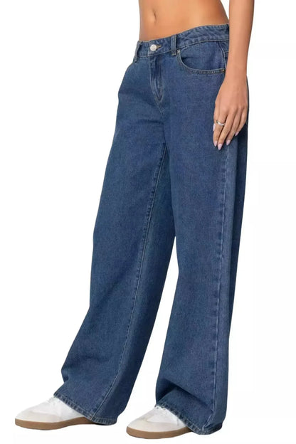 Fashionable Russian Women's Jeans High Waist Wide Leg Floor-Length Old Fashion Decorative Long Version of Women's Jeans.