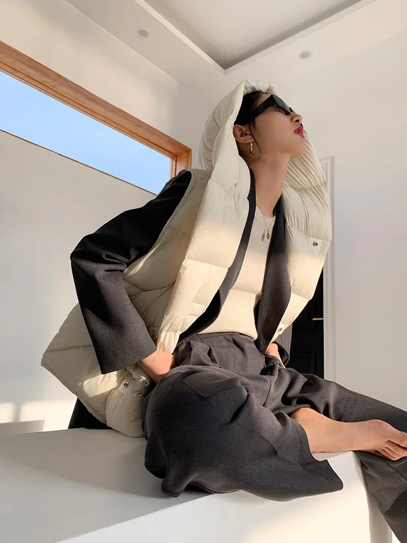 Hirsionsan Herbst Winter Koreanische Weiße Ente Unten Weste Frauen 2023 Neue Einfach Alle-spiel Mäntel FemaleSoft Warme Sleeveness Jacken