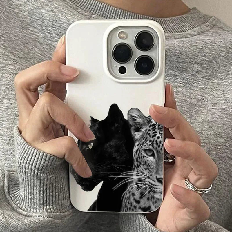 Black and Gray Leopard Pattern Soft Phone Case For iPhone 16 15 Plus 14 13 12 11 17 Air Pro Max Cover Shockproof Bumpers Fundas.