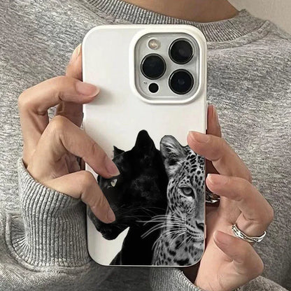 Black and Gray Leopard Pattern Soft Phone Case For iPhone 16 15 Plus 14 13 12 11 17 Air Pro Max Cover Shockproof Bumpers Fundas.