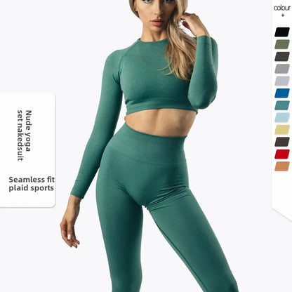 Plus Size Seamless High-Waisted Yoga Suit Long Sleeve Quick Dry Fitness Apparel Women's Promoting Legs Slimming Sportswear.