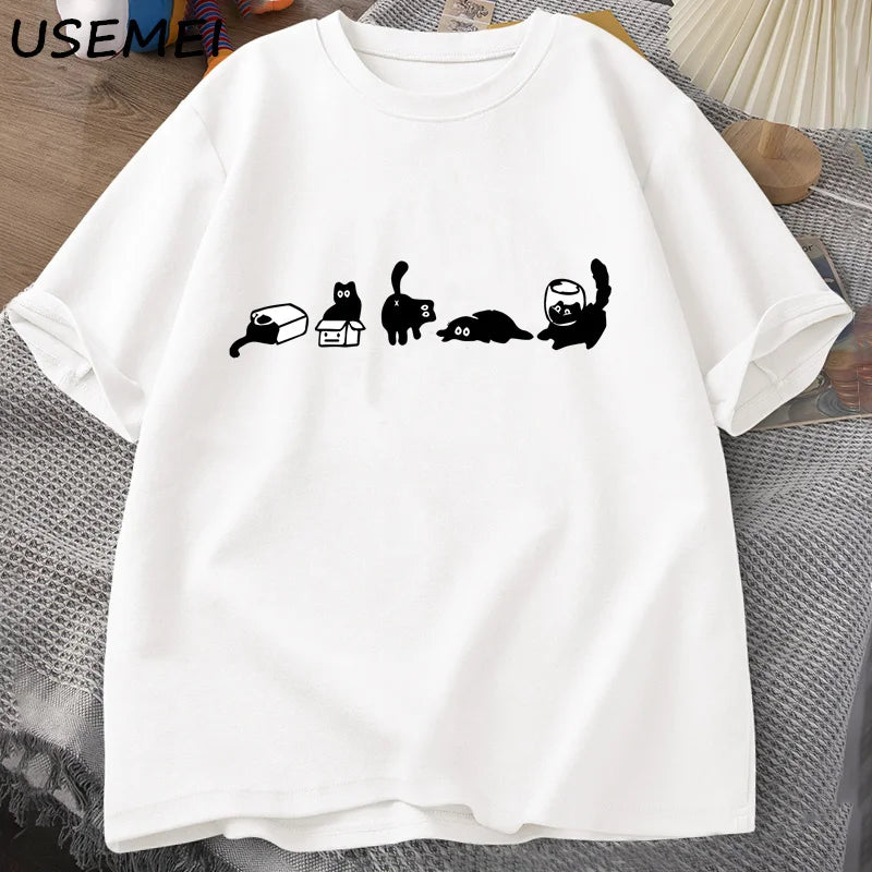 Five Mood Cats T-Shirts Oversized Cat Mom Tee Funny Cotton Short Sleeve Cat Lovers T Shirt Men Women Casual O Neck Summer Tops.