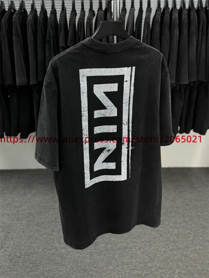 SAINT Vintage NIN Nine-inch Nail T-Shirts Best Quality Vintage Washed T Shirt Tee Tops.