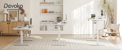 Devoko Höhenverstellbarer Schreibtisch Elektrisch 160×70cm mit Monitorständer,Ergonomisches Sitz-Stehpult (Weiß)