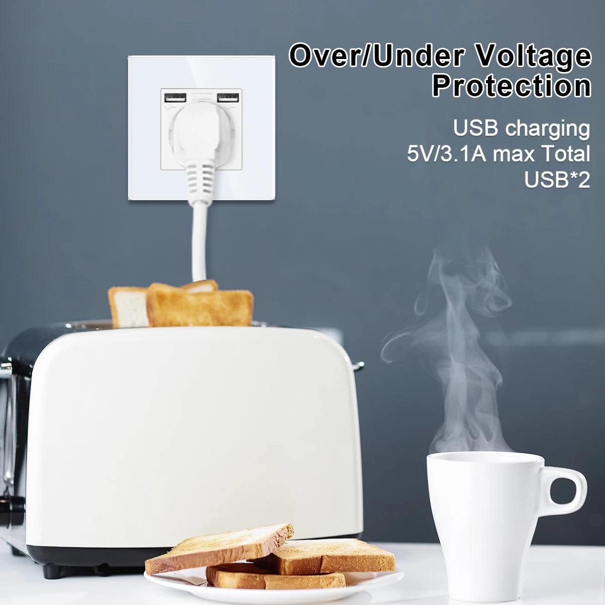 Frankreich Standard Doppelsteckdosen Französische Typ-C-Steckdosen 110-250 V Glasscheibe USB-Ladeanschluss Elektrischer Stecker Heimwerker.