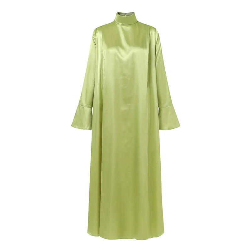 VONDA Frauen Böhmischen Lange Maxi Kleid 2024, Elegante Langarm Hohe Kragen Roben Casual Einfarbig Vestidos Vintage Sommerkleid.