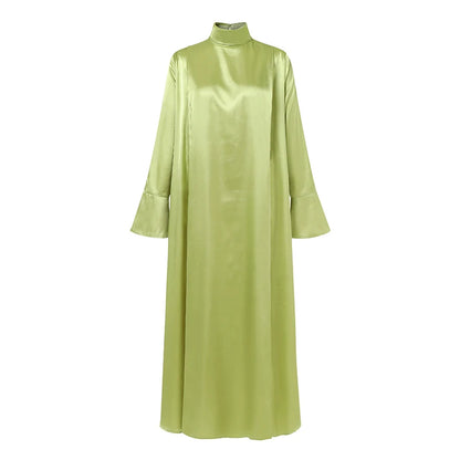 VONDA Frauen Böhmischen Lange Maxi Kleid 2024, Elegante Langarm Hohe Kragen Roben Casual Einfarbig Vestidos Vintage Sommerkleid.