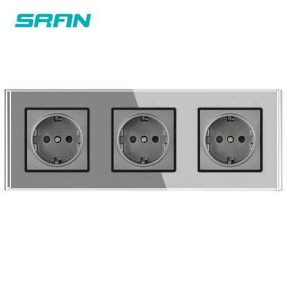 SRAN Eu-Steckdosen 220 V 16 A 82 x 82 mm Glas-Doppel-Dreifach-Wandstecker Russland Spanien Eingebautes Heimbüro