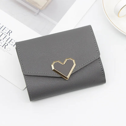 Korean version women wallet short heart-shaped three fold women's wallet multi card slot card bag zero wallet  purses for women