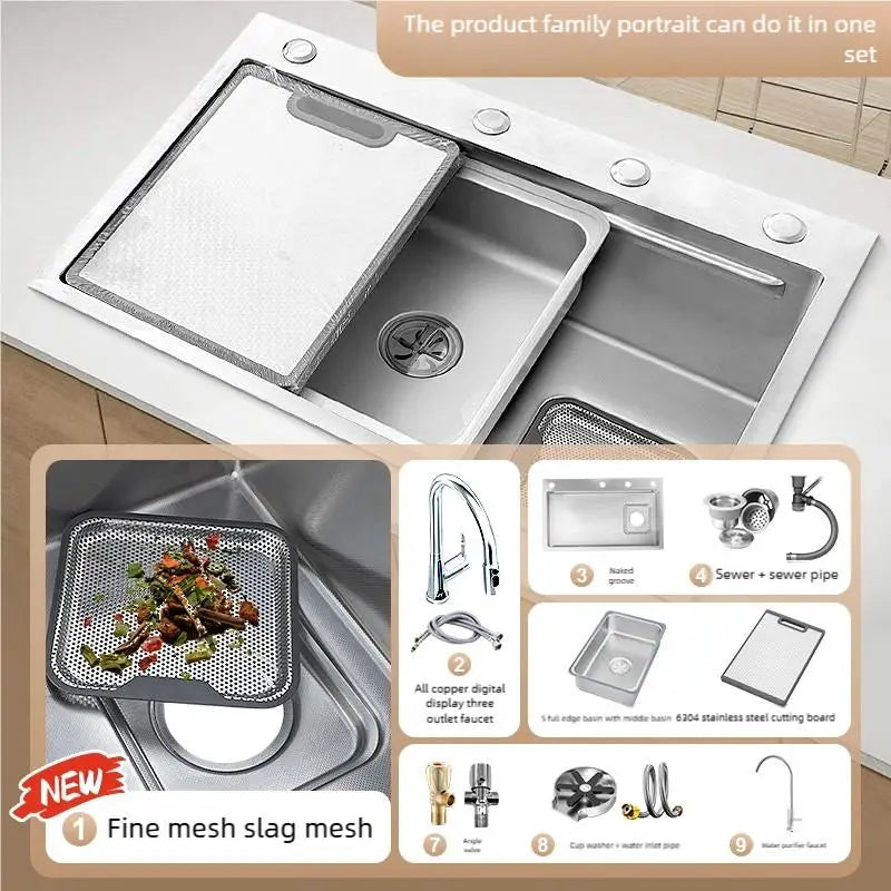 316L Stainless Steel Food Grade Large Single Slot Corrosion Resistant Household Kitchen Sink Wash Dish and Vegetable Basin