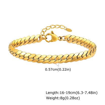 Vnox 6mm Flat Cuban Chain Bracelets for Women Girls, Macrame Edge Curb Links Bracelet,Gold Plated Stainless Steel with K18 Stamp