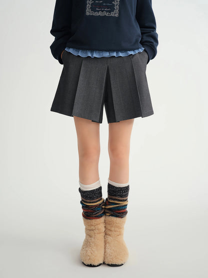 DUSHU Winter 2025 Women's A-Line Pleated Skort - Office Workwear Skirt with Elastic Waist Figure-Flattering for Casual Comfort.