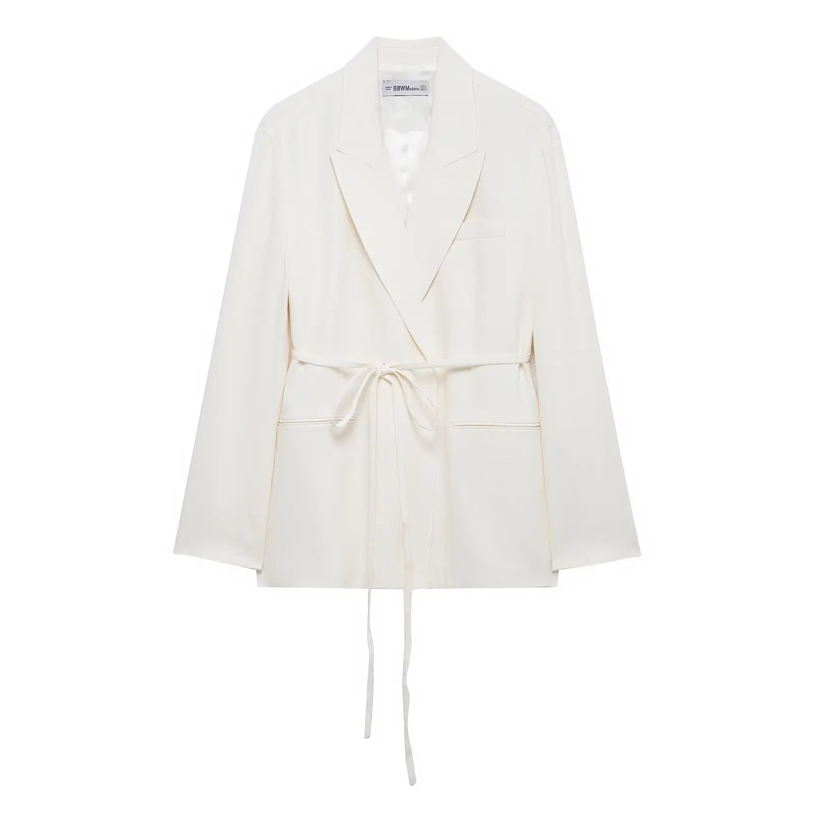 HH Women's Suits White Turn-Down Collar Long Sleeves Lace-Up Blazers+High Waist Zipper Long Pants Female Spring Fashion Sets.