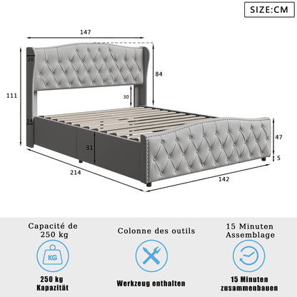 Lazyspace Hydraulisches Doppelbett 140x200cm/160x200cm, mit Stauraum, Lattenrost aus Holz, Baumwollleinen, ohne Matratze