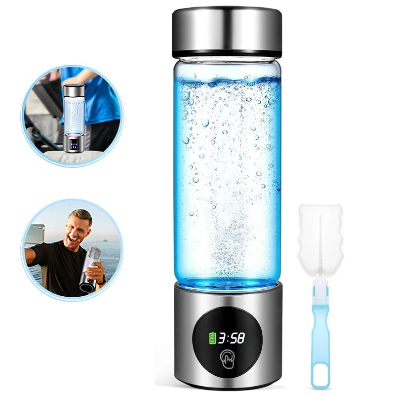 Portable Performance Hydrogen Water Generator Bottle SPE+PEM Dual Chamber lonizer + PPB&Time Display Electrolytic Hydrogen Water.