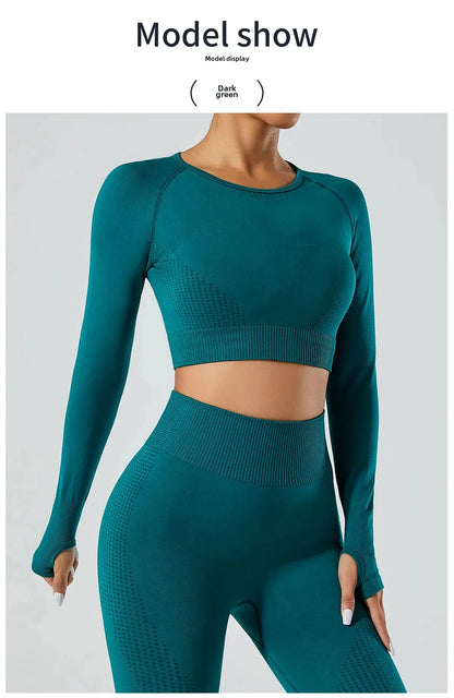 Seamless Cross-Border Running Sports Top Breathable Fitness Jacket Training Quick-Dry Outerwear Long Sleeve Yoga Wear For Women.