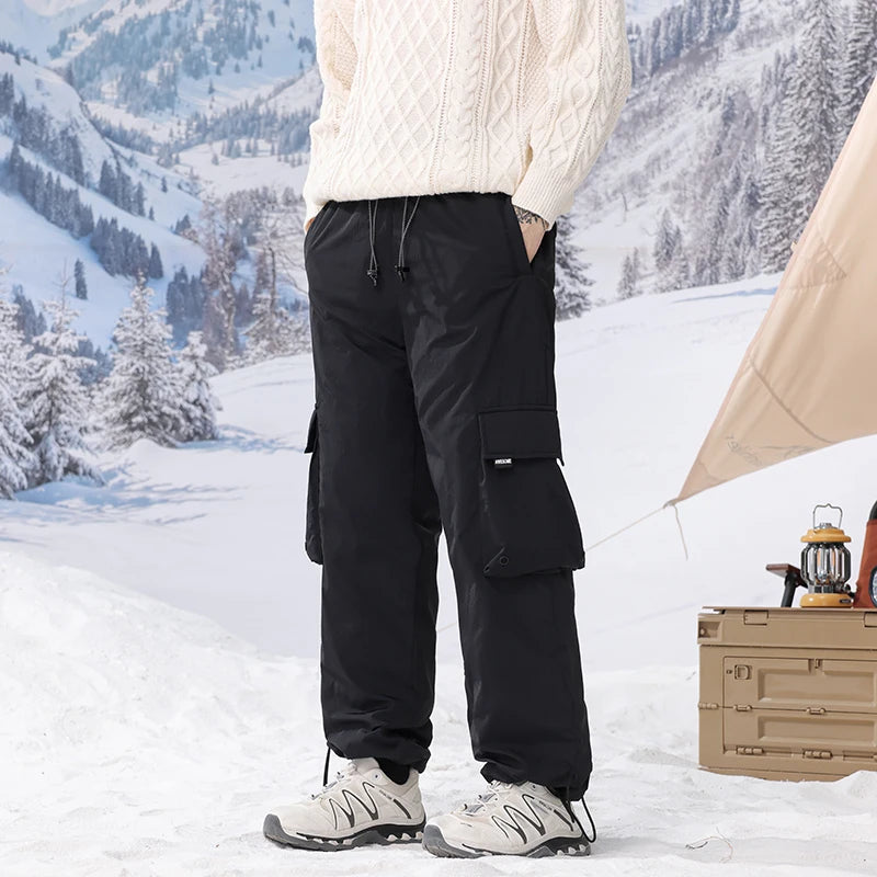 Winter Duck Down Skiing Cargo Pant Men Women Outdoor Thick Warm Loose Casual Sports Techwear Down Pants Track Trouser Sweatpants.