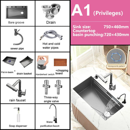 Waterfall Sink Large Single Slot Stainless Steel Kitchen Sink Embossed Washbasin Under The Basin Installation For Kitchen
