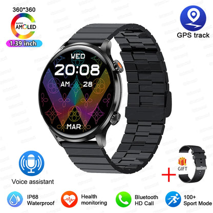 2025 New Smartwatch Women AMOLED HD Screen Always On Display Bluetooth Call IP68 Waterproof GPS Smart Men Watch For Android ios