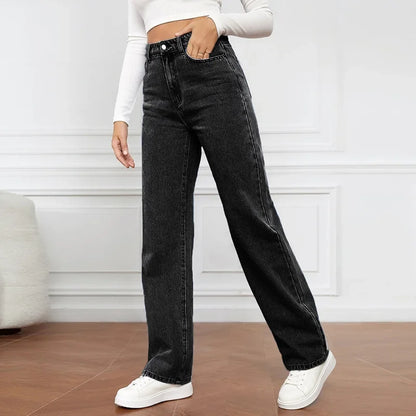 High Waist Wide Leg Straight Jeans Women's Light Washed Loose Fit Large Size Casual Trousers Imported from China.