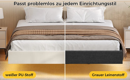 140x200 cm Polsterbett mit LED-Beleuchtung, schwebendes Bettgestell mit visuellem Effekt und Lattenrost, Bett 140x200 cm Bettrahmen