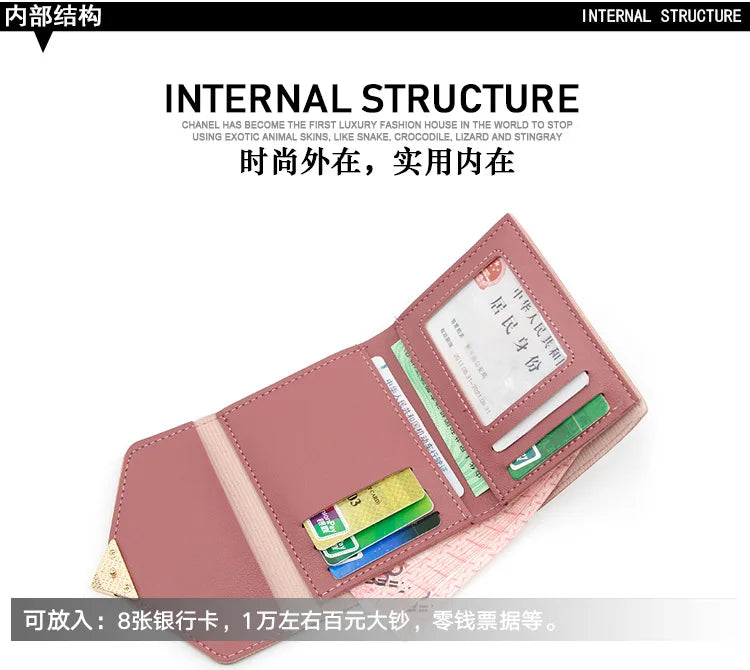 Korean version women wallet short heart-shaped three fold women's wallet multi card slot card bag zero wallet  purses for women.