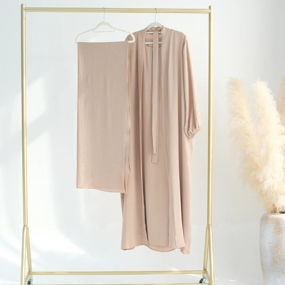 Khaki Long Sleeves Abayas Inner Dress Hijab Sets Elegant Muslim Dresses Islamic Ladies Casual Abaya Gift Party Wholesale RIMAIRE