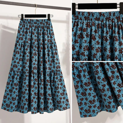 2025 Vintage Draped Elegant Chinese Style Women's Half-length Skirts Autumn Floral Pleated A- Line Skirt With Lining.