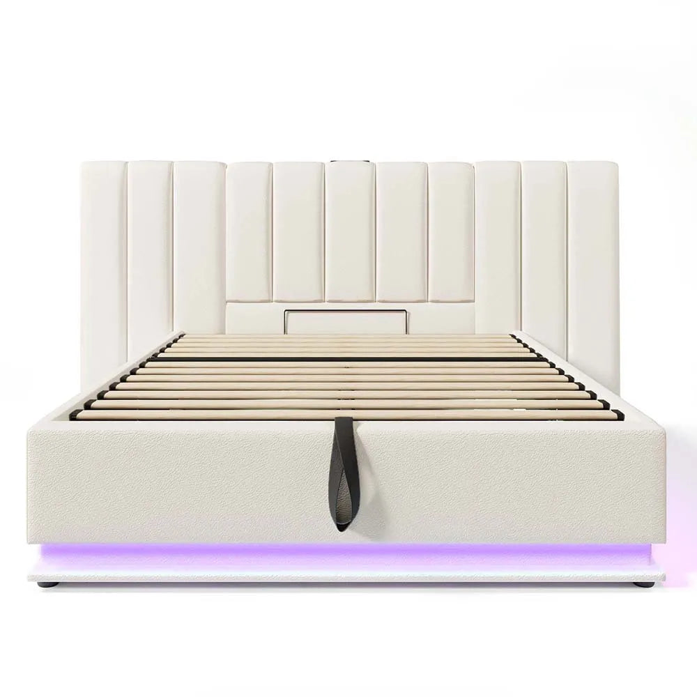KOMHTOM Polsterbett, Stauraumbett mit LED und USB-C Ladefunktion, PU (Ohne Matratze und Nachttisch)