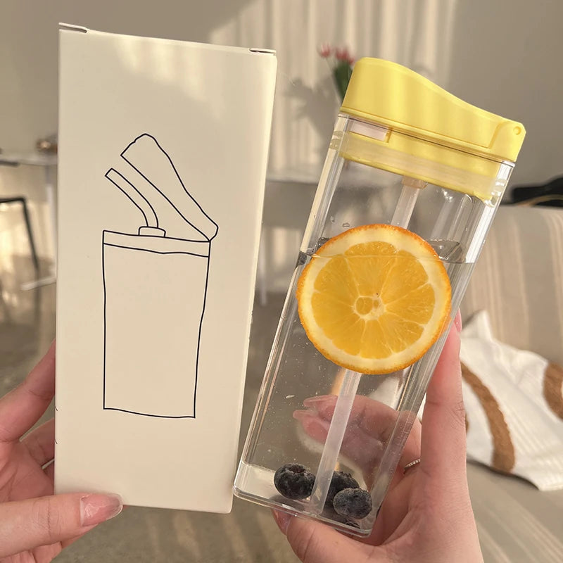 Accompanying cup Sports cup Net Red flat portable square box transparent water cup girls high appearance horizontal rectangular.