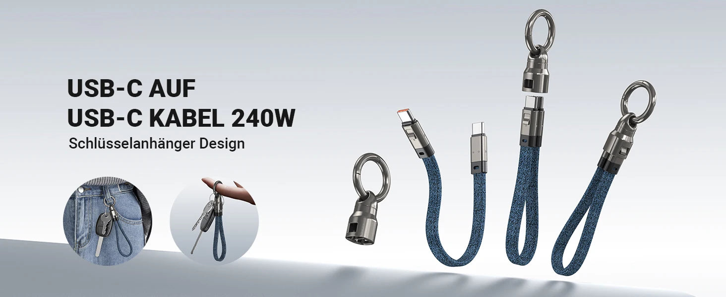 AUFU PD240W USB-C to USB-C Super Fast Charge Data Cable Zinc Alloy Head Lanyard 2 in 1 Phone Lanyard Charge Cable For IPhone SUM.