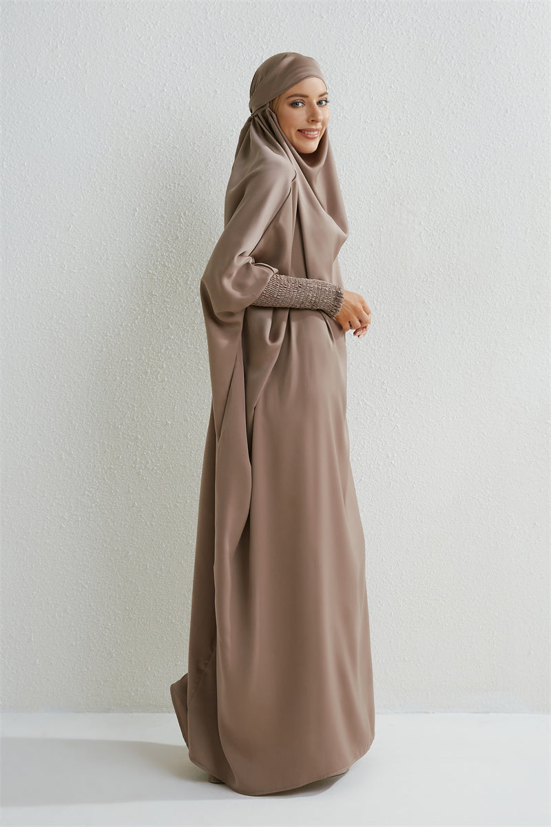 Muslimische Abaya mit Kapuze, Smockärmel, einteiliges Gebetskleid, Damen, Jilbab, islamische Kleidung, Dubai, Saudi-Arabien, schwarze Robe, türkische Bescheidenheit