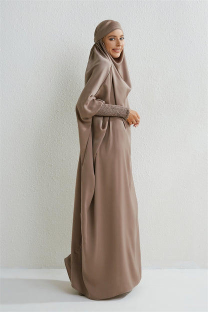 Muslimische Abaya mit Kapuze, Smockärmel, einteiliges Gebetskleid, Damen, Jilbab, islamische Kleidung, Dubai, Saudi-Arabien, schwarze Robe, türkische Bescheidenheit