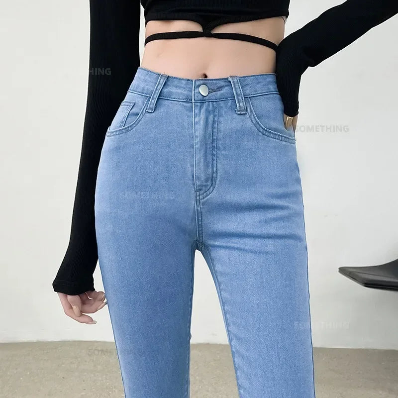 Spring and Summer Women's Casual Office Tight Solid Color Jeans Stretch Sexy Fashionable Classic Slim Fit Denim Pants Female.