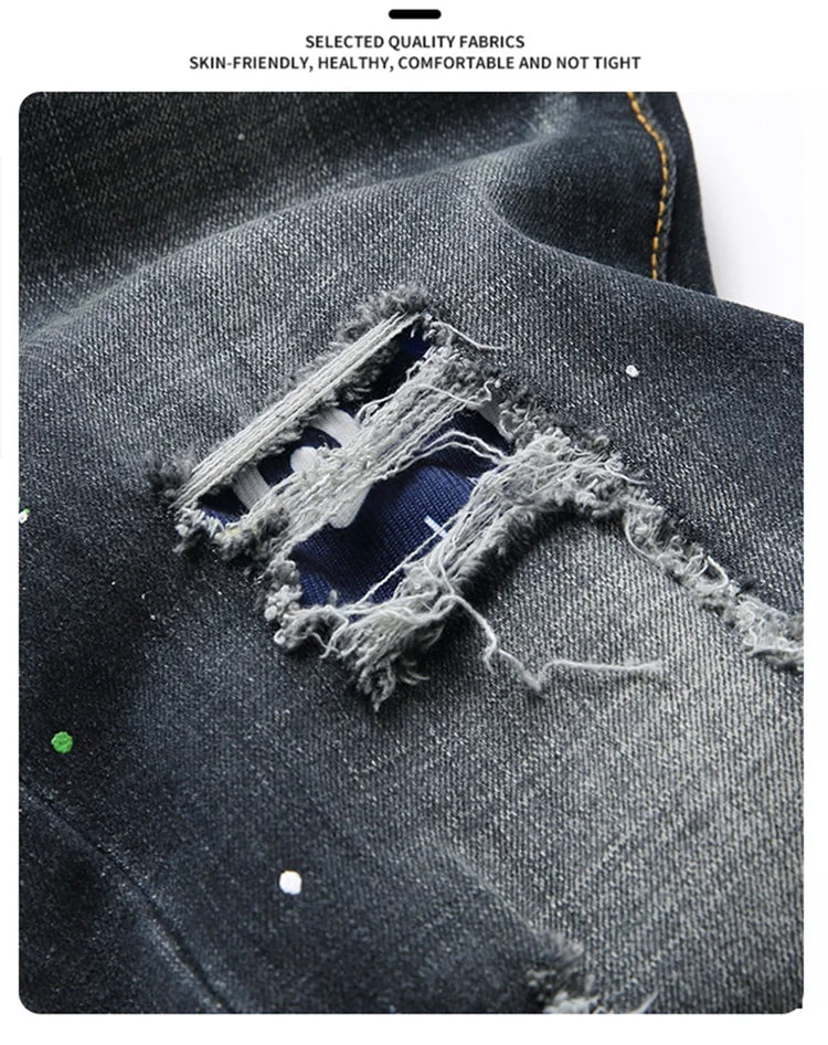 Mode Neue Slim Stretch Zerrissene Jeans männer Streetwear Farbe Flecken Denim Hosen Hip Hop Punk Persönlichkeit Loch Männliche Hosen.