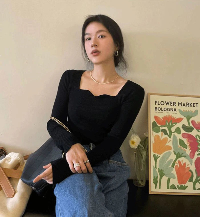 Gestrickte Pullover Frauen Vintage Solide Pullover Herbst Winter Koreanische Elegante Dünne Strickwaren Quadrat Kragen Alle Spiel Jumper Neue.