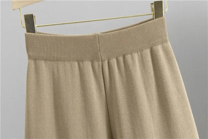 2 Piece Sets Muslim Ensemble Knitting Outfits Women Cardigan Sweater Buttons Pockets Knit Wide Leg Pants Suit Casual Knitwear.