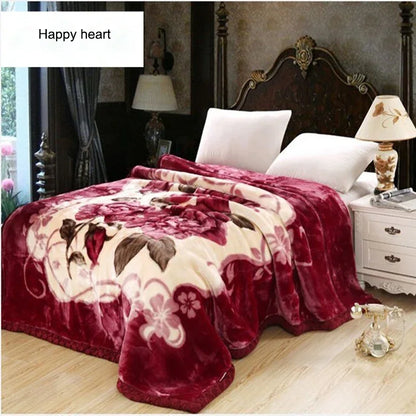 Double Layer Winter Thicken Raschel Plush Weighted Blanket For Bed Warm Heavy Blankets Throw Printed Flowers Fluffy Soft Carpet