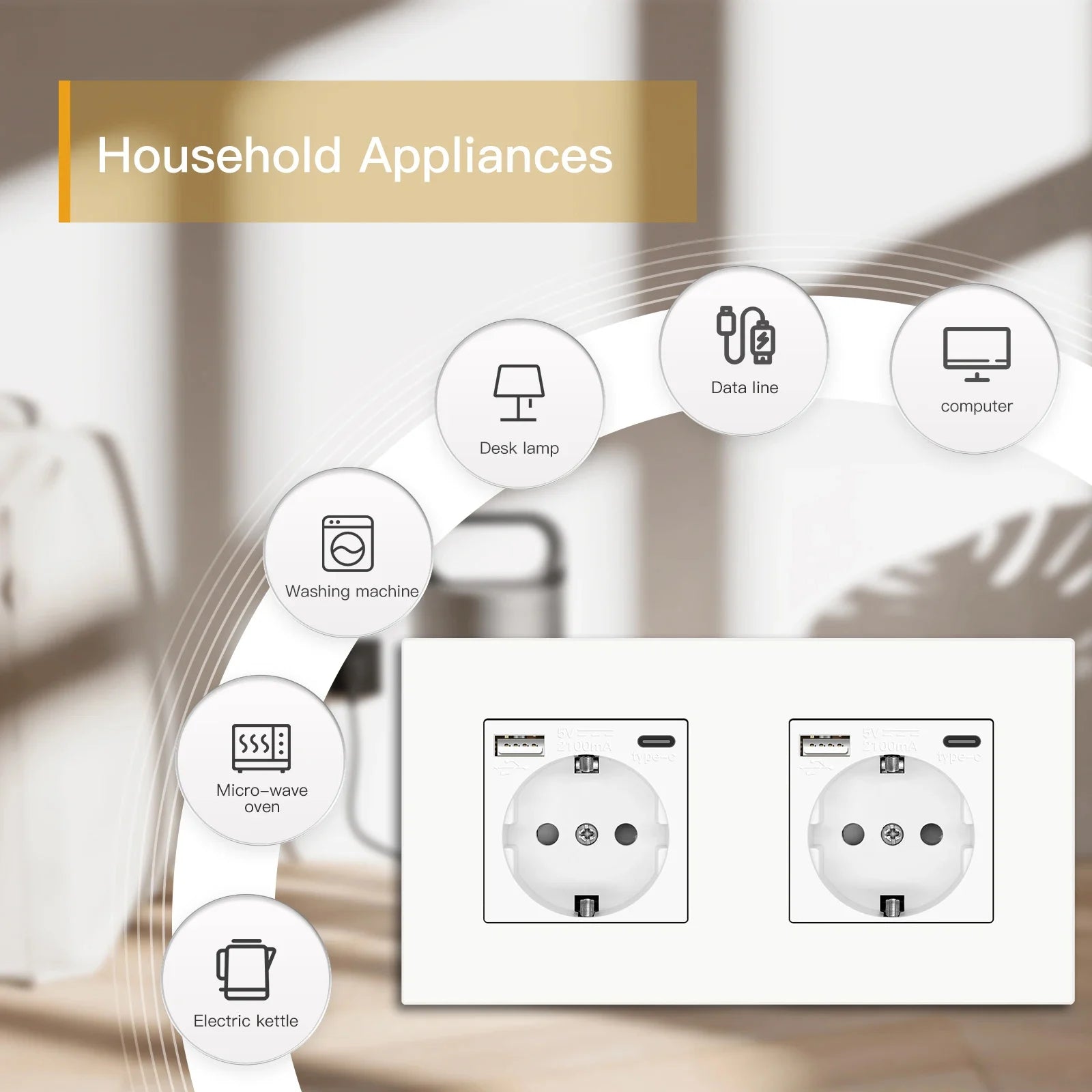 BSEED EU-Wandsteckdosen Typ C USB-Steckdosen Doppelte Steckdosen Dreifachsteckdosen Kunststoffrahmen Deutschland Steckdose mit Dual-USB.