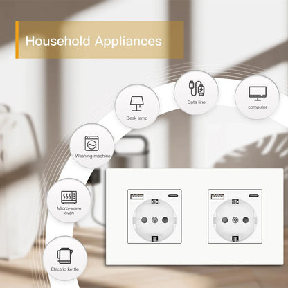 BSEED EU-Wandsteckdosen Typ C USB-Steckdosen Doppelte Steckdosen Dreifachsteckdosen Kunststoffrahmen Deutschland Steckdose mit Dual-USB.