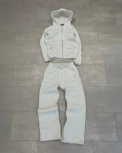 Europäischen und Amerikanischen Retro Männer Anzug Brief Gestickte Zipper Hoodie Frauen Modische Casual Lose Grau Gerade Hosen.