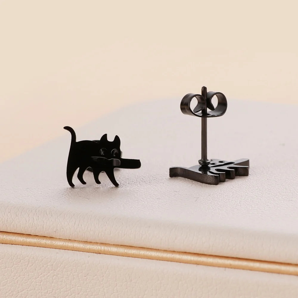 Stainless Steel Halloween Ghost Cat Stud Earrings For Women Girls Gold Color Waterproof Fashion Ear Party Jewelry Gift Wholesale.