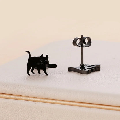Stainless Steel Halloween Ghost Cat Stud Earrings For Women Girls Gold Color Waterproof Fashion Ear Party Jewelry Gift Wholesale.