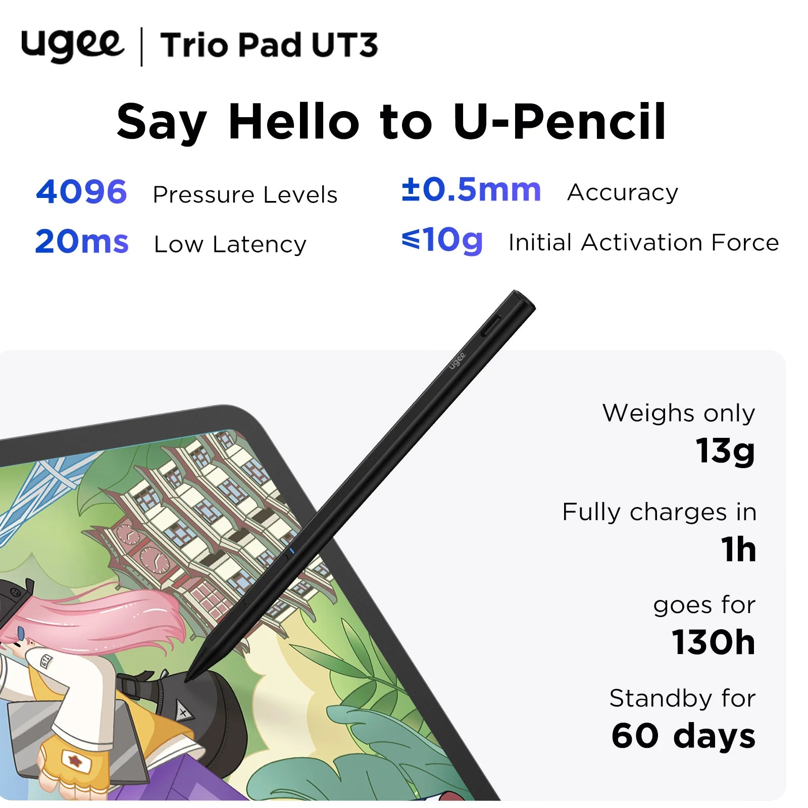 UGEE UT3 Fun Drawing Pad 14.25 inch 2400*1600 Resolution Android 14 System 60HZ Large Graphics Tablet Monitor 8GB+256GB.